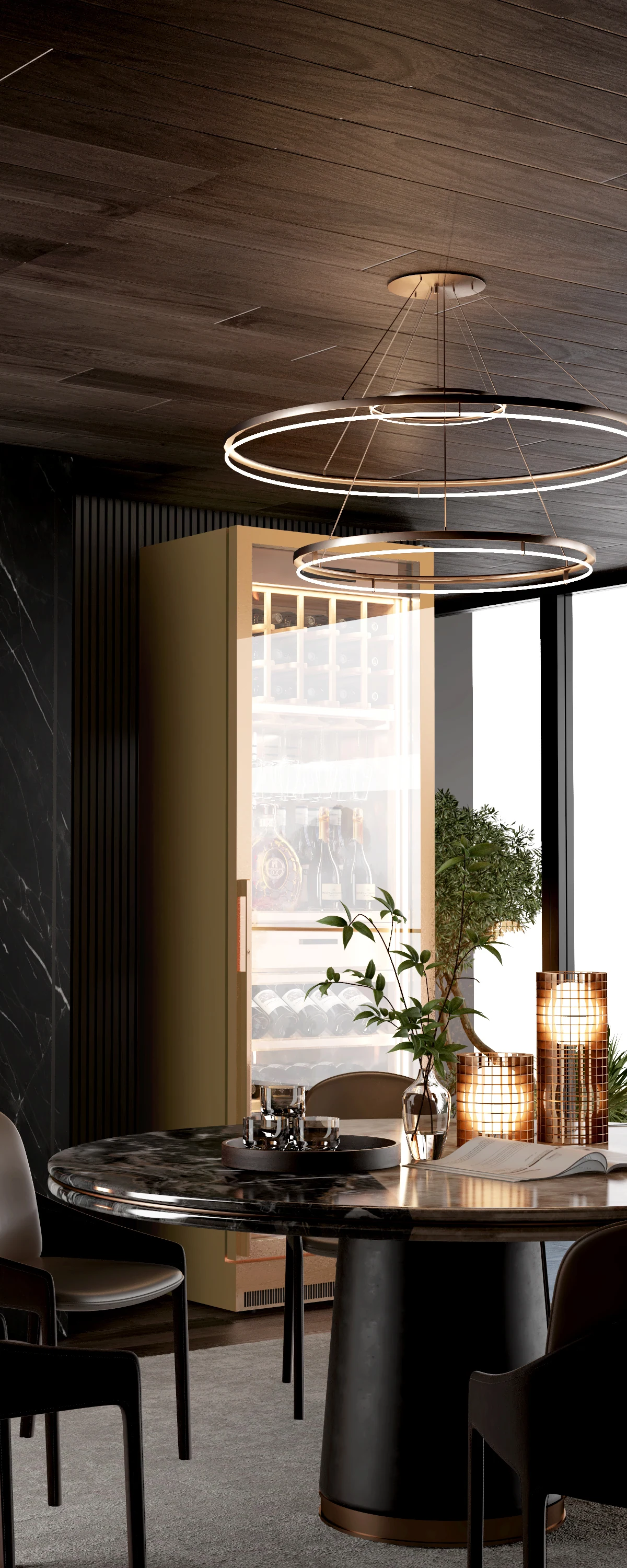 Single-door stainless steel wine cabinet in a room setting, front view