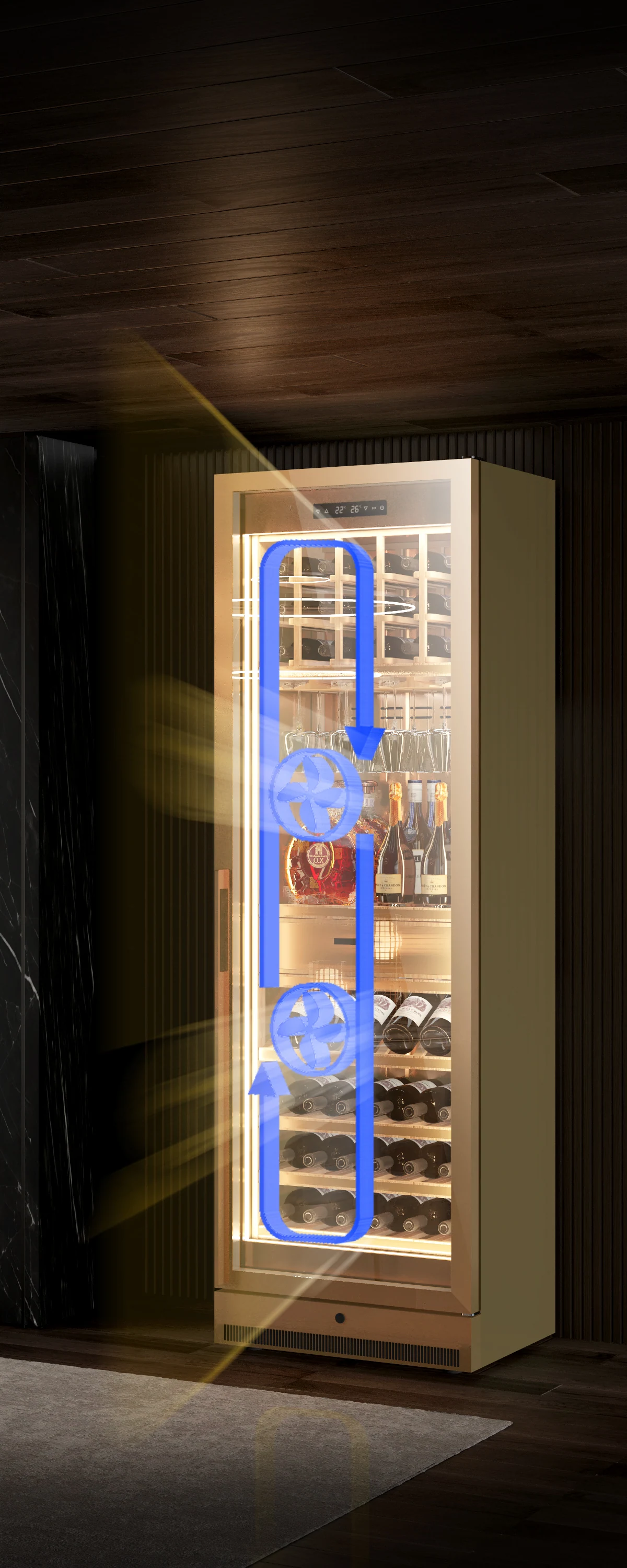 Single-door stainless steel wine cabinet, room overview